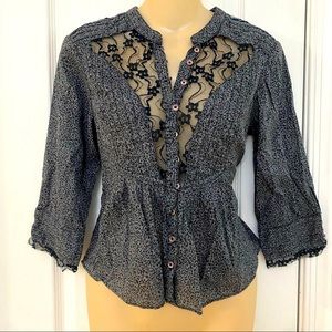 Free People Leopard Lace Inlay Top